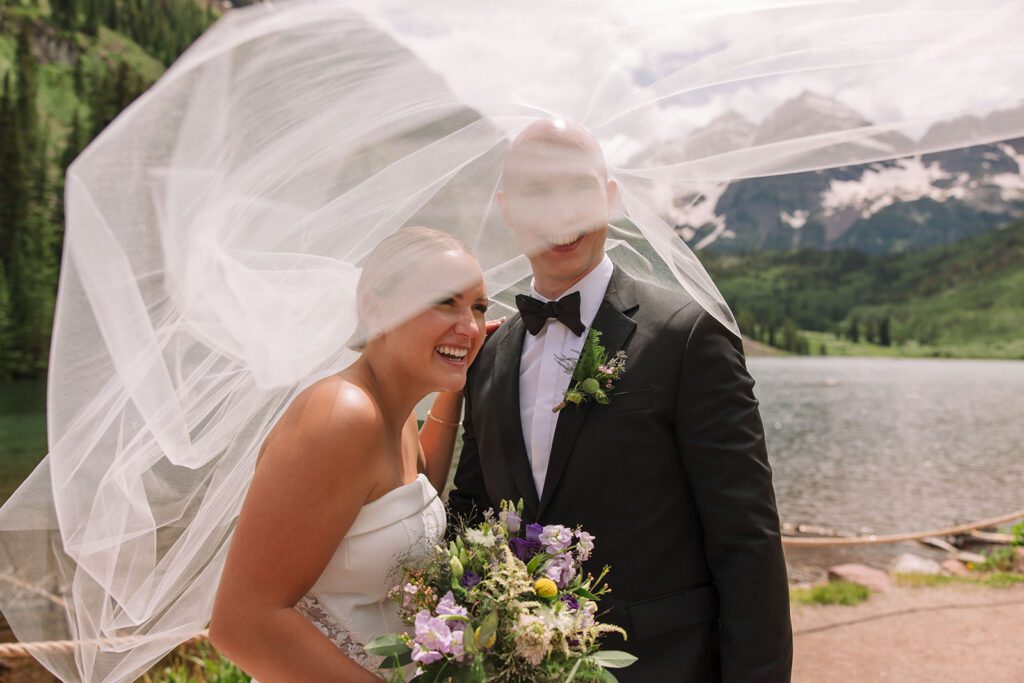 Romantic elopement portraits at Maroon Bells in Aspen, Colorado