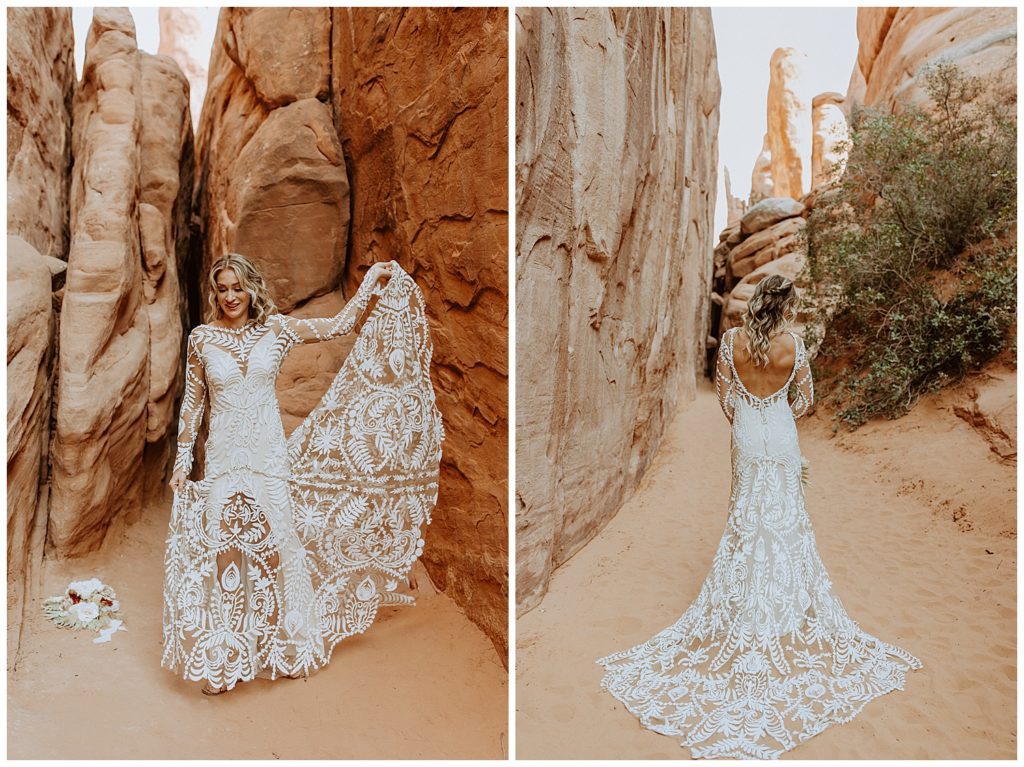 bride at Utah Elopement at Arches National Park